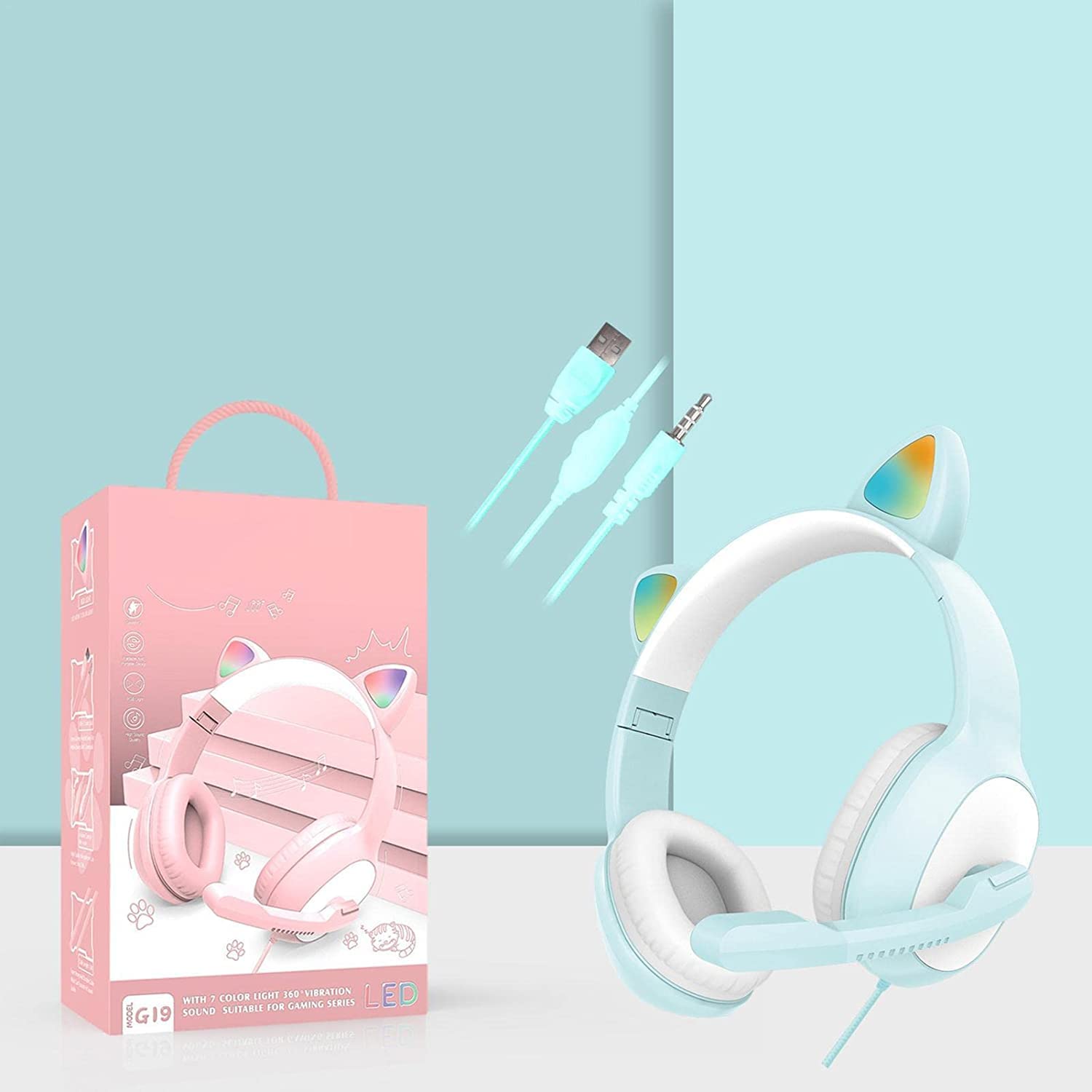 猫耳 ゲーミングヘッドセット 可愛い ヘッドホン ゲーム用 ヘッドフォン Switch対応】ヘッドホン 有線 可愛い 鹿角 猫耳ヘッドホン